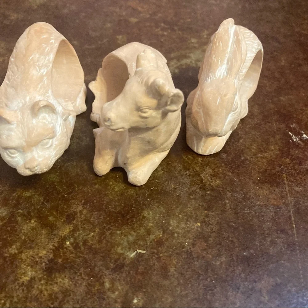 Set of 6 Terra Cotta White Washed Animal Napkin Rings
